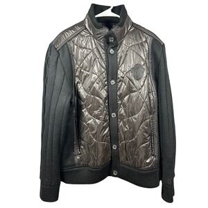 Piumino Sifariano Mens Medium Puffer Button Bomber Jacket Black Wool Blend Sz 50